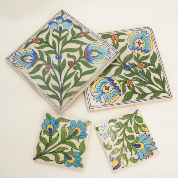 Vintage Antique Turkish Handpainted Floral Tile Coasters - Picture 2 of 4